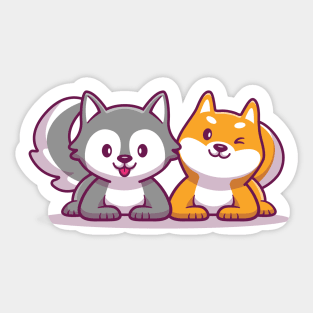 Cute Husky And Corgi Dog Sticker